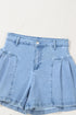 Pleated Patchwork Wide Leg Lightweight Denim Shorts